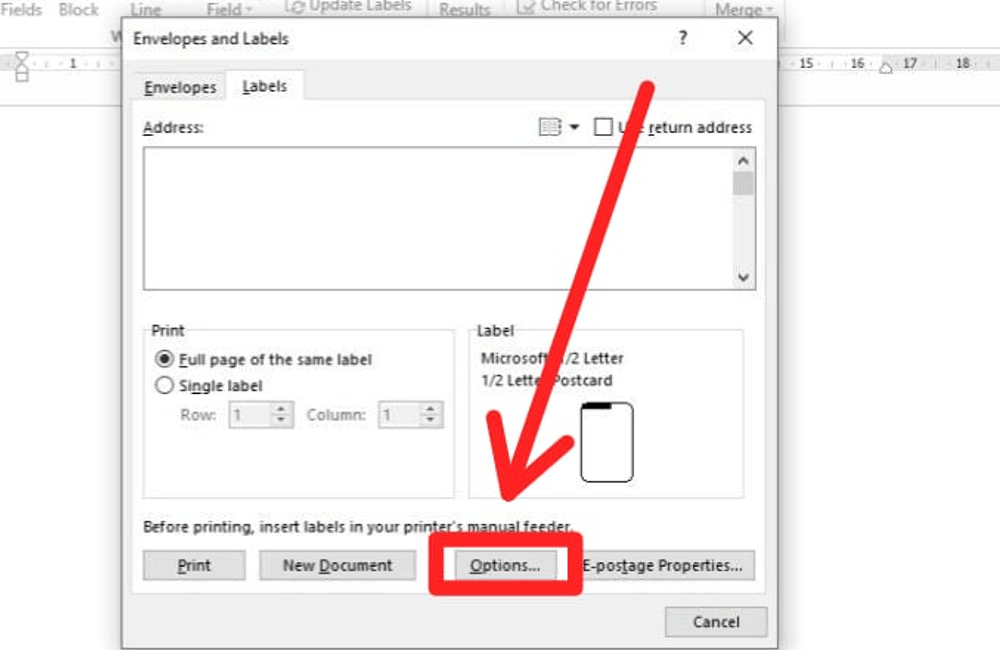 3. Pilih Options Labels