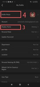 Ganti Foto dan nama di zoom