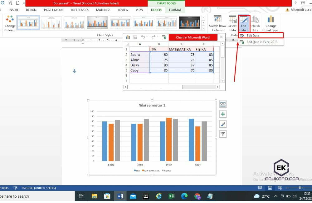 Atur data grafik yang telah dipindahkan