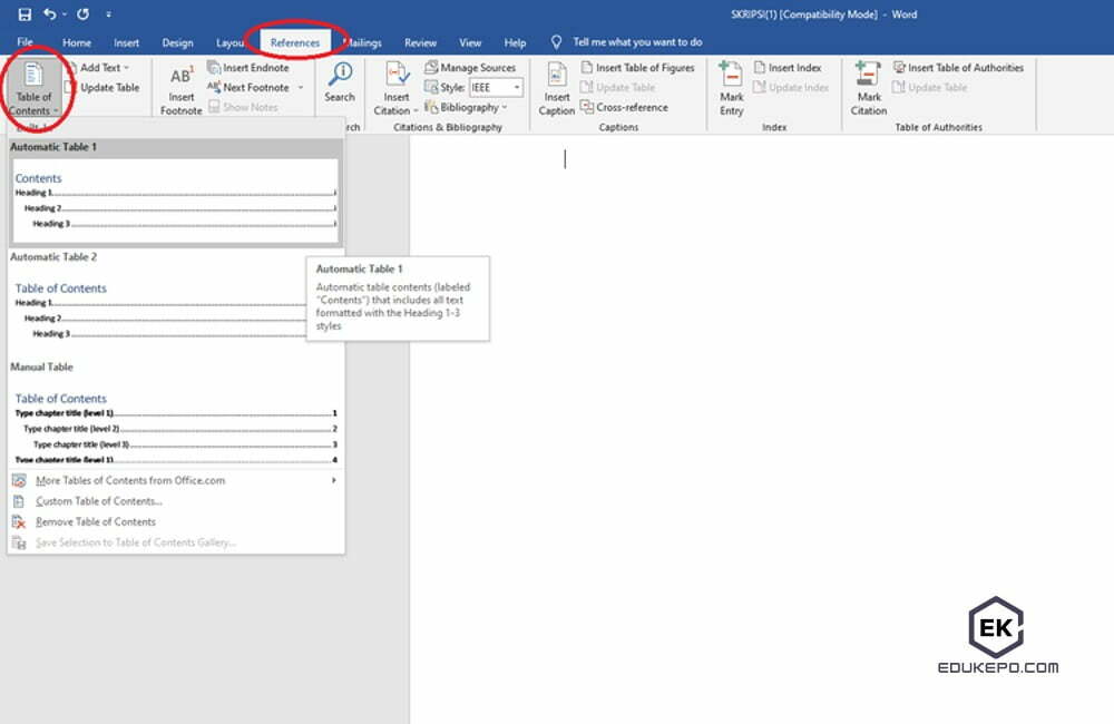 Cara membuat daftar isi otomatis di Word
