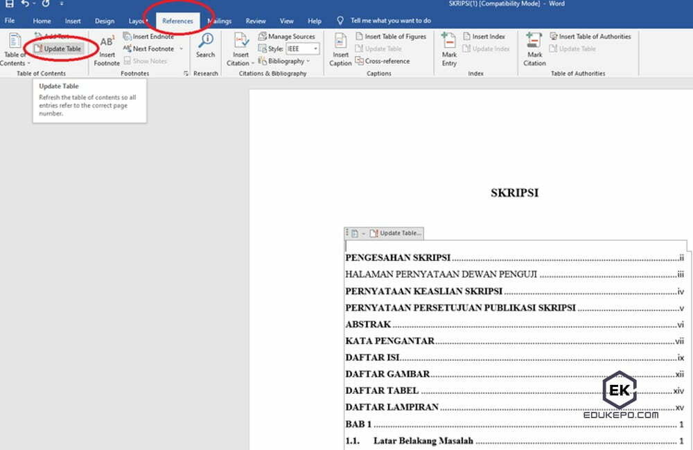 Cara membuat daftar isi otomatis di Word