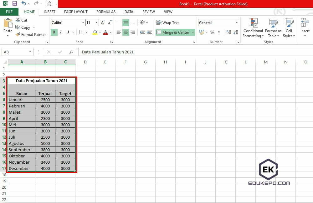 Cara membuat grafik di excel