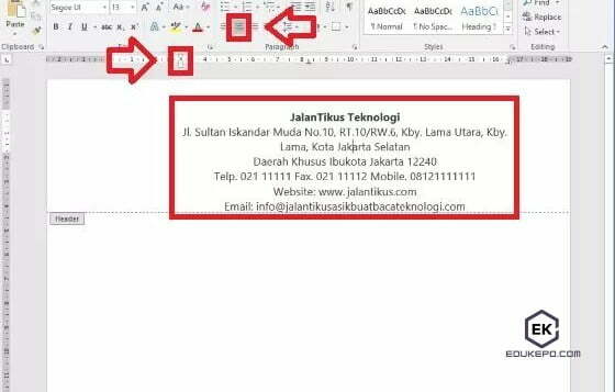 Membuat kop surat manual di Ms Word 3