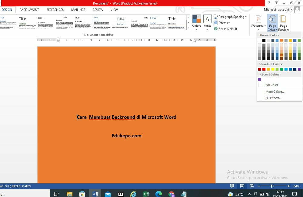 Menambah Background Warna di Microsoft Word