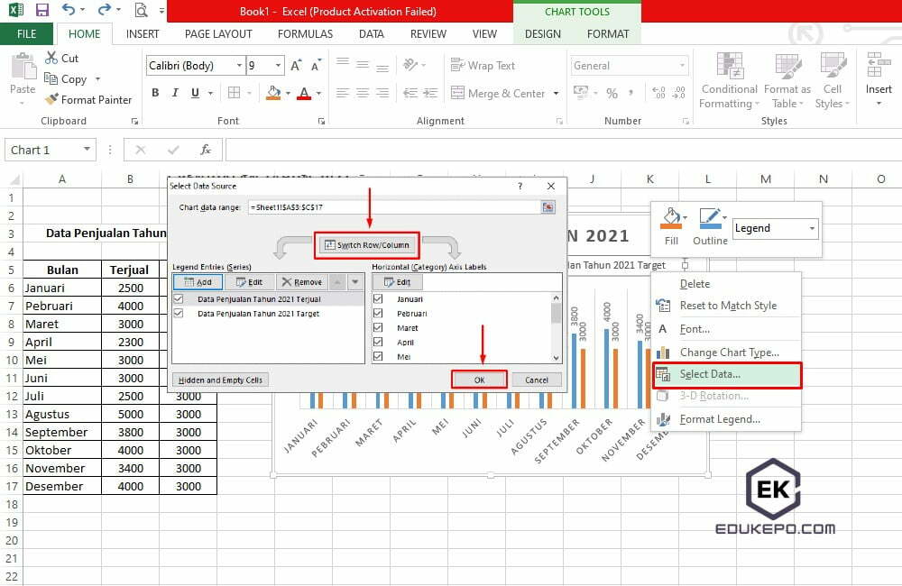 Cara membuat grafik di Excel