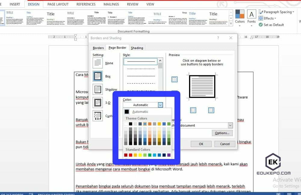 Cara mengedit bingkai di Word