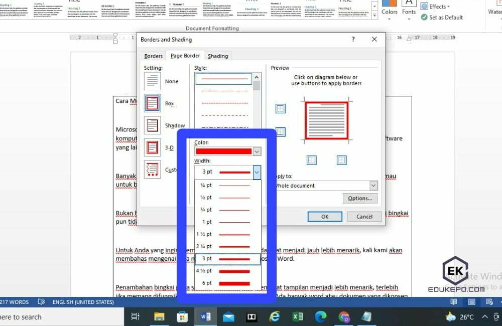 Cara mengedit bingkai di Word