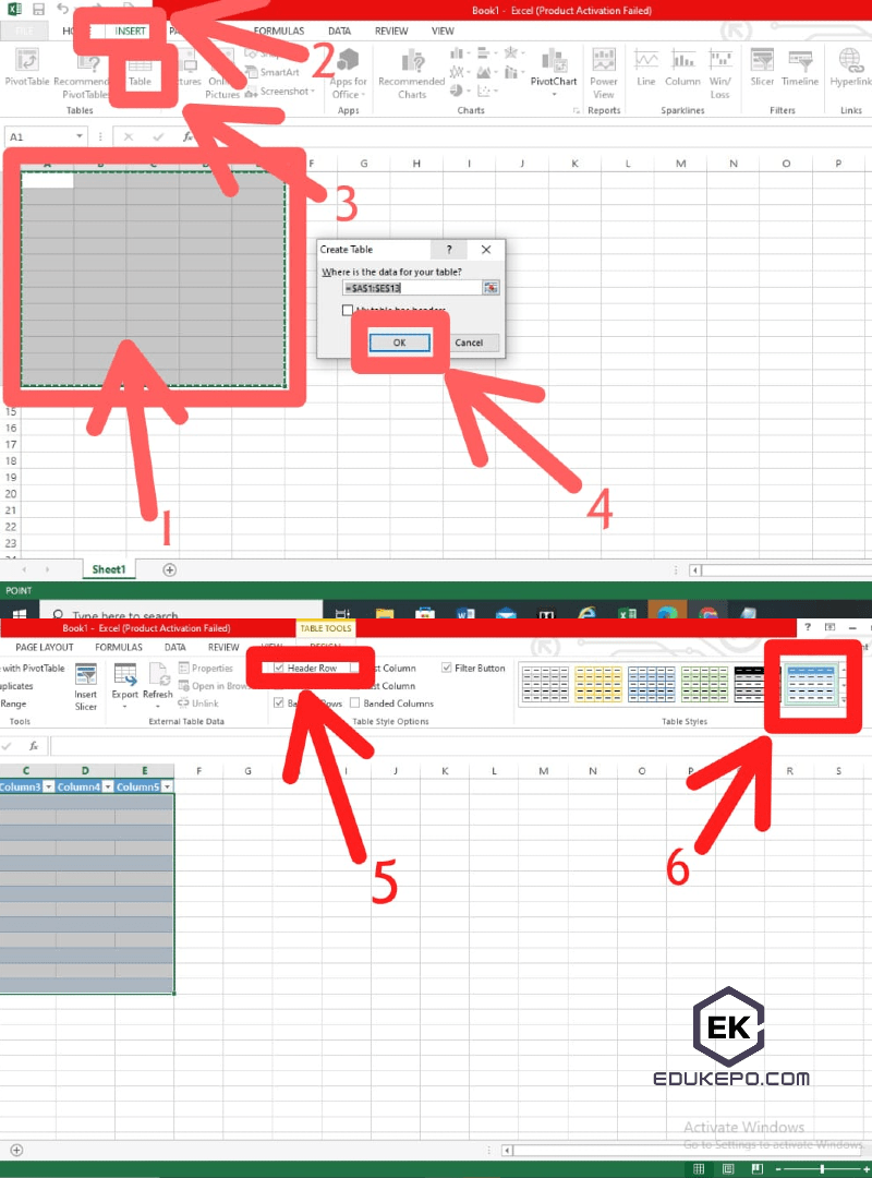 Membuat Tabel di Microsoft Excel dari menu Insert