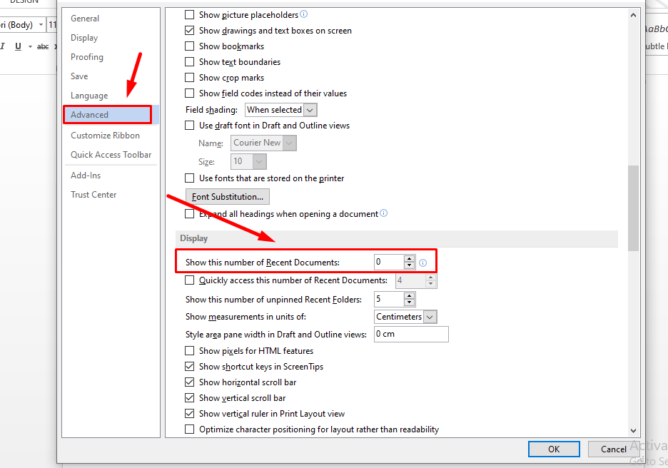Nonaktifkan Recent Documents di Word
