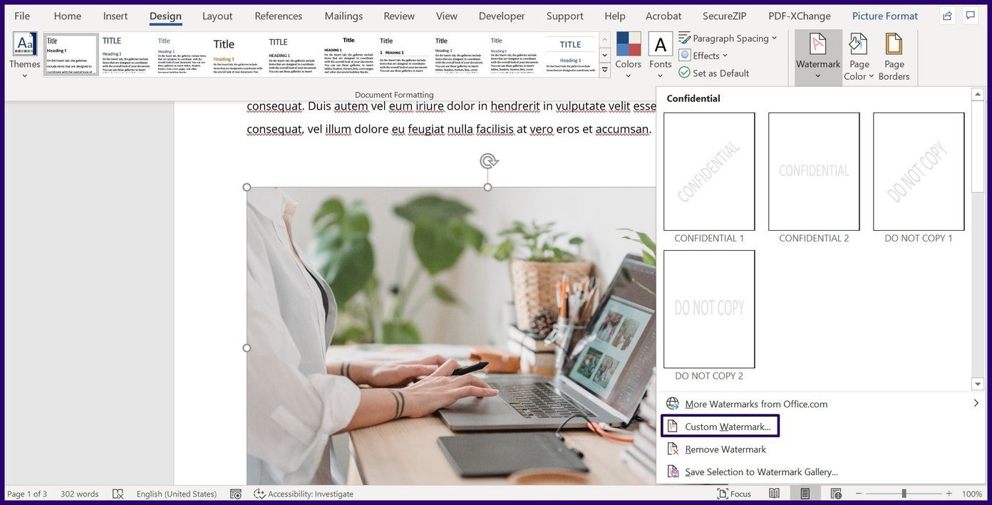 Kunci foto dengan fitur tanda air di Microsoft Word